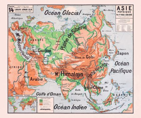 Ancienne Carte Scolaire Vidal Lablache N Asie Physique Dimensions