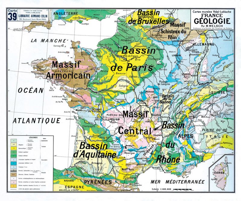 Ancienne carte murale France Cours d'eau n° 2
